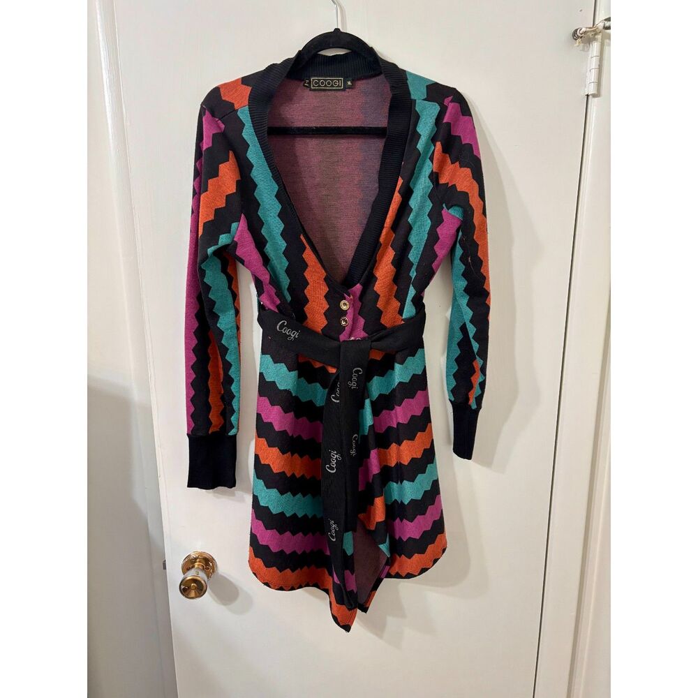 1990s COOGI 3D Zig Zag Chevron Cotton Wrap Dress XL Very Good Condition